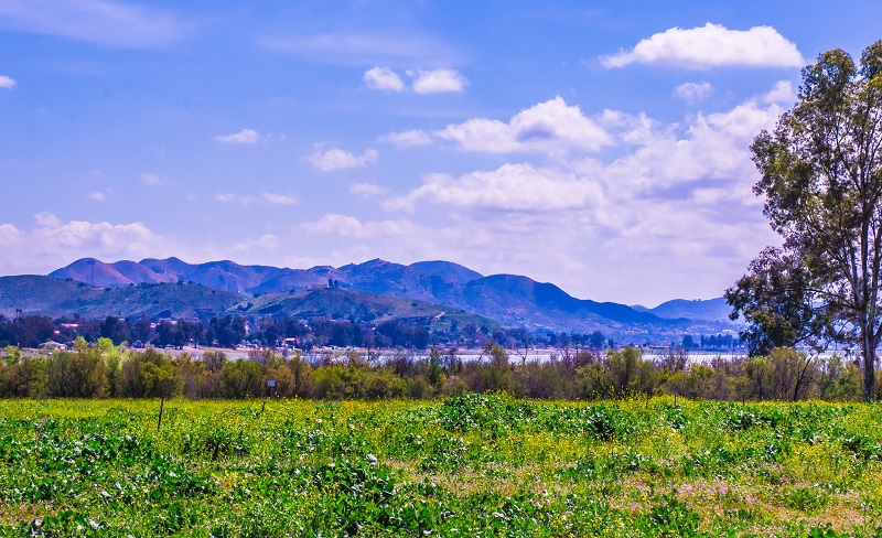 Fresh water lake near mountains with clean fresh air