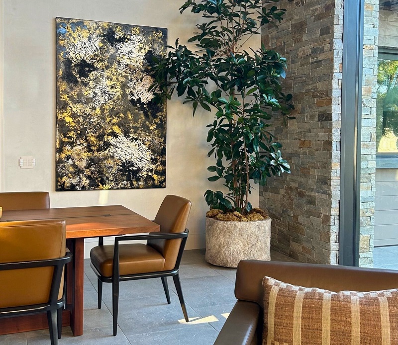 Mixed media painting by artist Jennifer Rae Ochs in client home