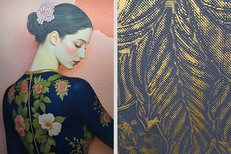 Two amazing examples of the advanced printing capabilities of Roland DGA for wallpaper and wall treatments exhibited at HD Expo 2025