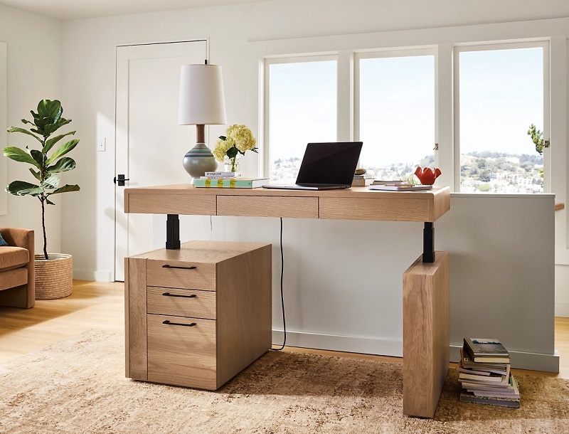 Room & Board Lincoln Electric Adjustable Standing Desk in Light Oak with Rye Stain