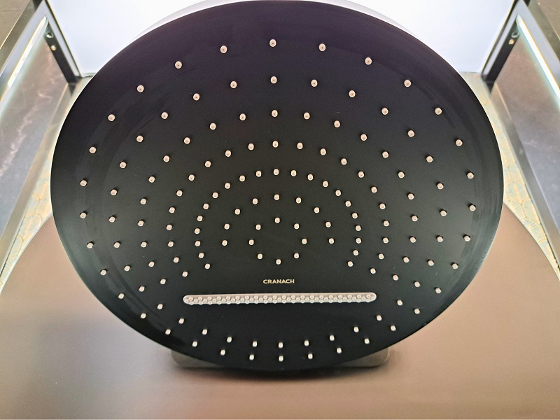 Close up view of a luxury showerhead by Cranach