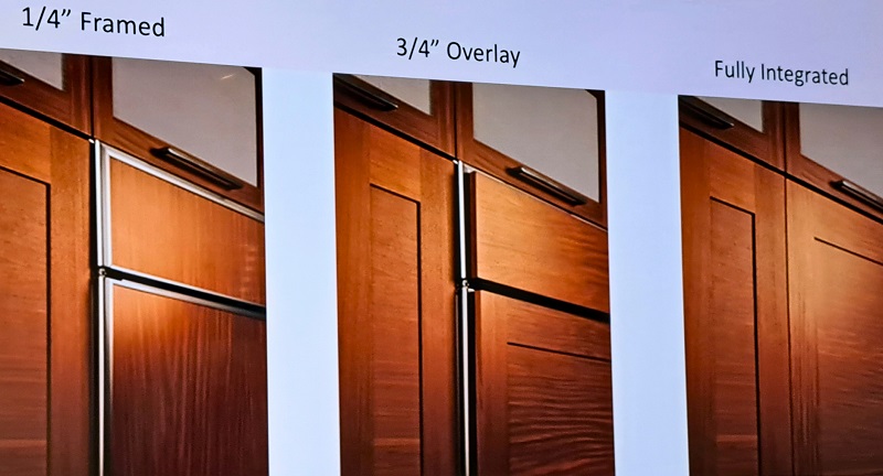 Comparisons of how the same integrated refrigerator can vary aesthetically by placement