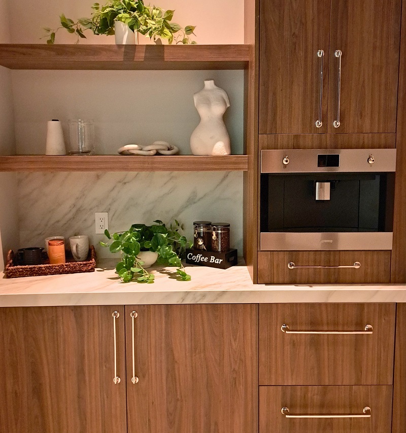 Coffee/Wellness Station in the master suite of the 2024 New American Home with a hidden refrigerator