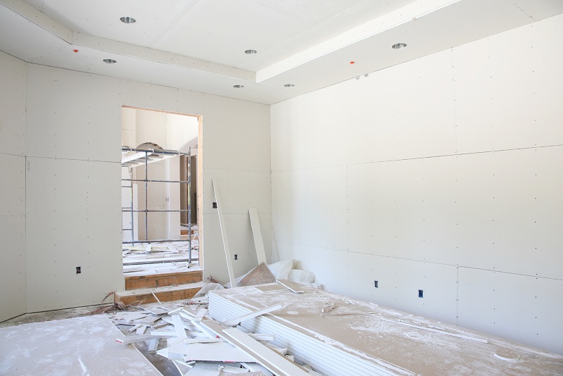 Interior drywall work in a new condo unit