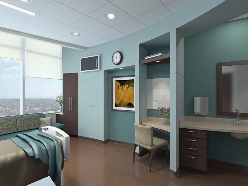 3D Rendering of a luxury patient room at the Baylor Medical Center at McKinney