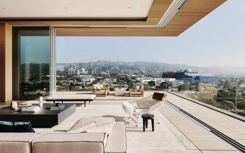 8899 Beverly penthouse suite with open corner balcony