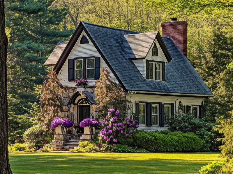 Traditional home with year-round curb appeal landscaping