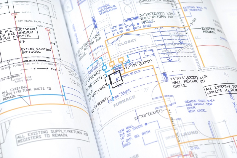 HVAC blueprint designs for a large remodeling project