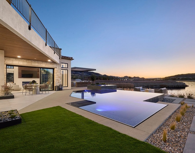 La Cova at Lake Las Vegas by Tri Pointe Homes, Plan 5 backyard view with infinity pool