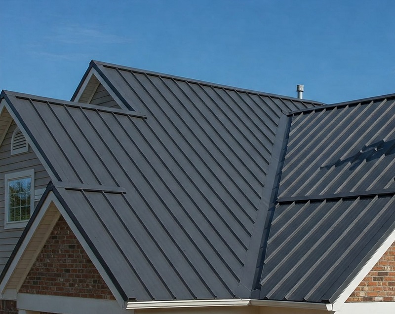 Newly installed gray metal roof