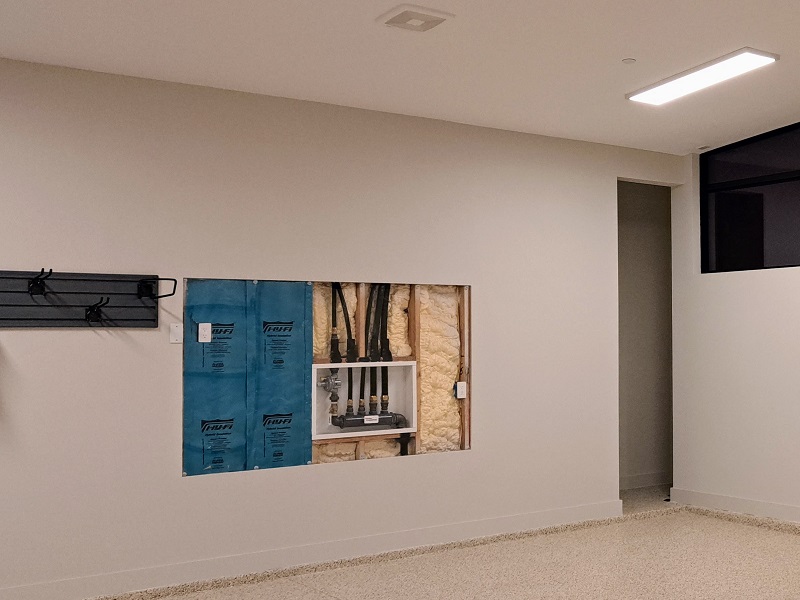 Cut out view of high quality insulation in a new garage