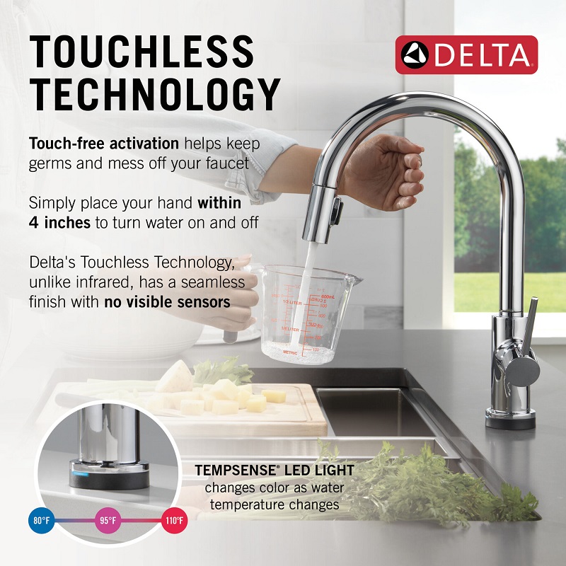 Features of Delta's Touch2O touchless technology for their kitchen faucets
