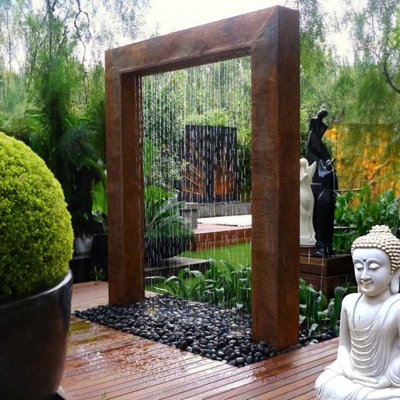 Outdoor Zen rain curtain fountain by Fountains.com