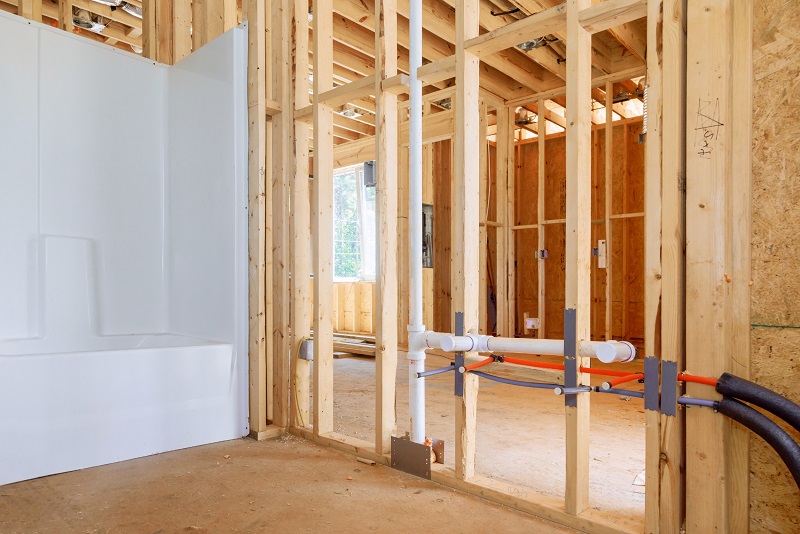 Master bathroom of a custom home undergoing construction