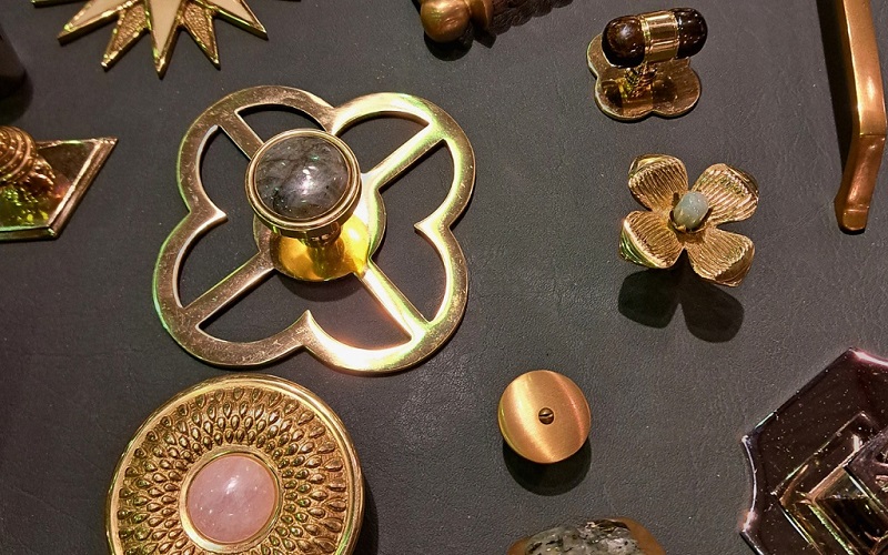 Close up view of hardware assortment exhibited at Modern Matter's booth at WestEdge Design Fair 2025