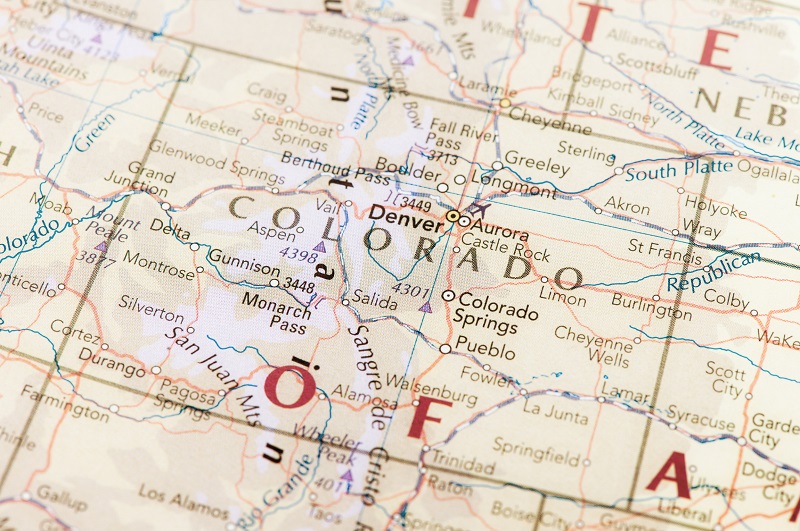 Printed map of the state of Colorado