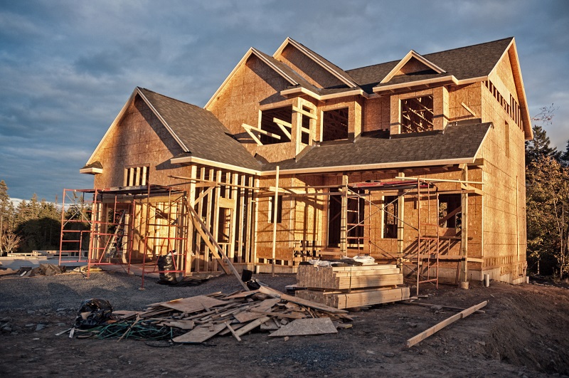 New home construction site in suburban Colorado neighborhood