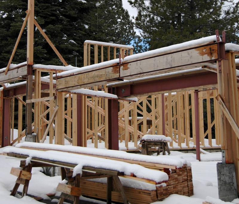 Scene of a winter construction site