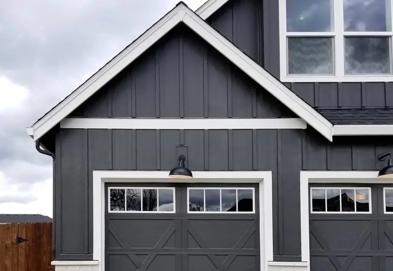 Blue fiber cement batten siding by James Hardie