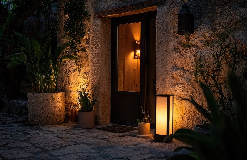 Subtle outdoor uplighting on a Mediterranean villa