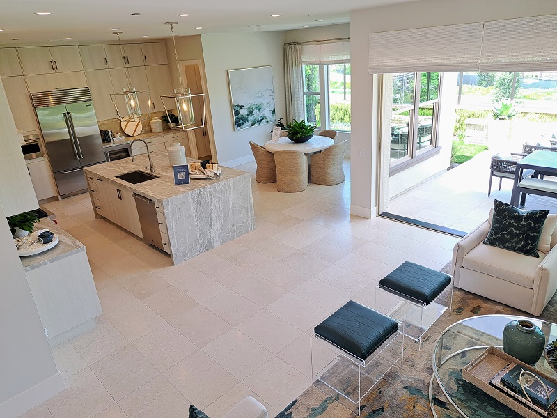 Modern open space layout with easy access to great room, kitchen and outdoor patio