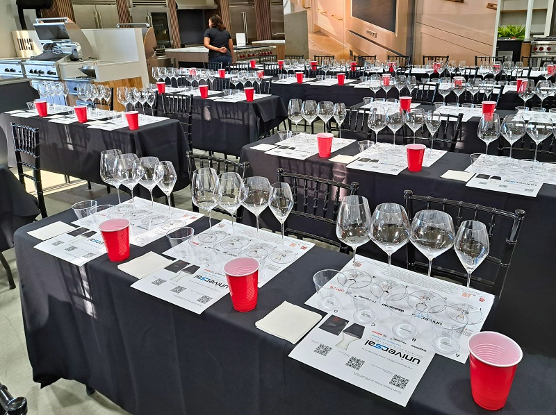 Place settings for the Riedel Wine Sensory Experience at UAKC Santa Clarita, California