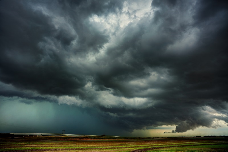 Heavy rain storm above Arkansas farmland