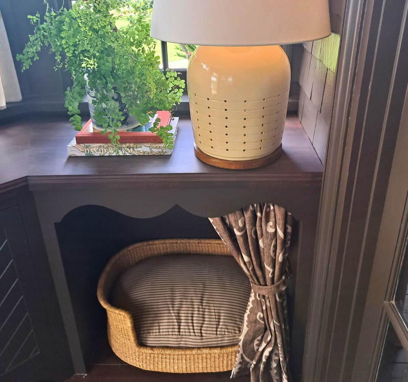Mud room with a hidden pet bed designed by Gex Designs for Baldwin Oaks Estate, the 61st Pasadena Showcase House