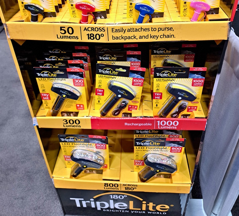 The assortment of TripleLite 180 flashlights on display at NHS Concept to Commerce 2026