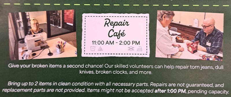 Repair Café details and instructions on a flyer