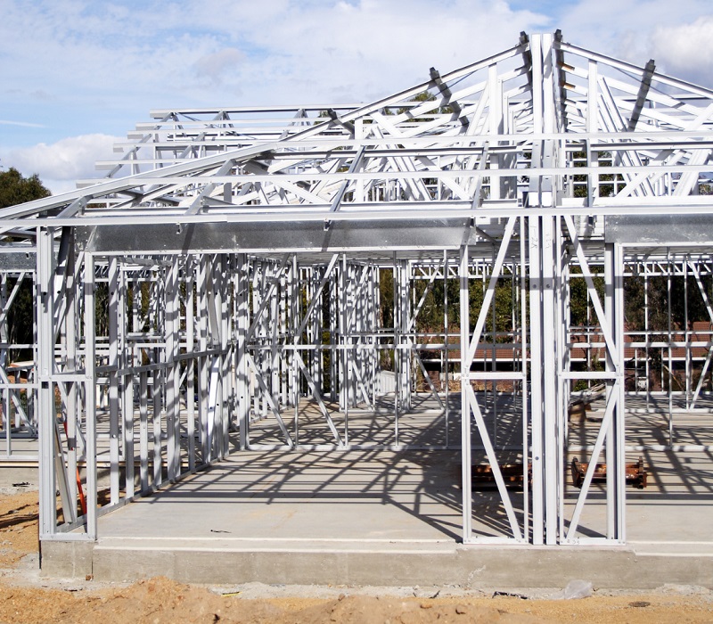 Construction site of a resilient steel framed house