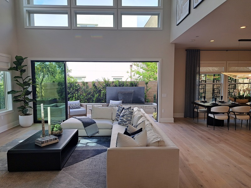Great room of a forever home with zero-threshold sliding doors