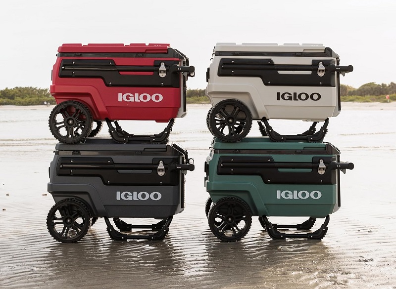 Igloo Trailmate Journey portable coolers in four colors on the beach