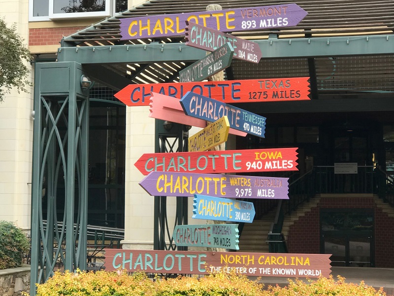 Charlotte, North Carolina, center of the word city signs