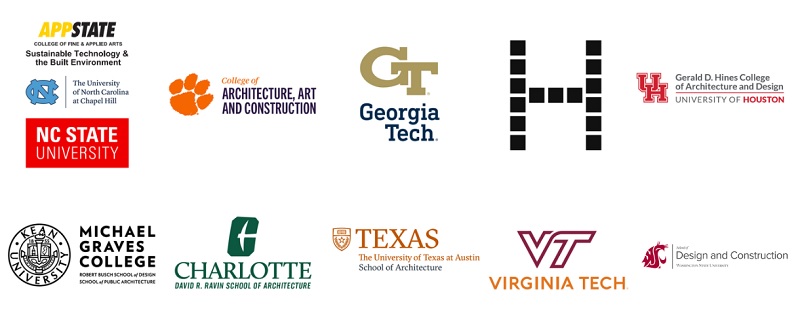 School logos of the 10 finalist teams selected for the inaugural 2027 Housing Innovation Challenge