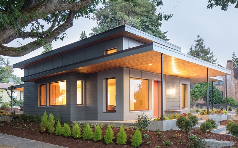 Permanent shading structure of Madison Passive House in Olympia, Washington, designed by Artisans Group