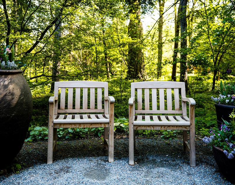 Outdoor chairs surrounded by trees